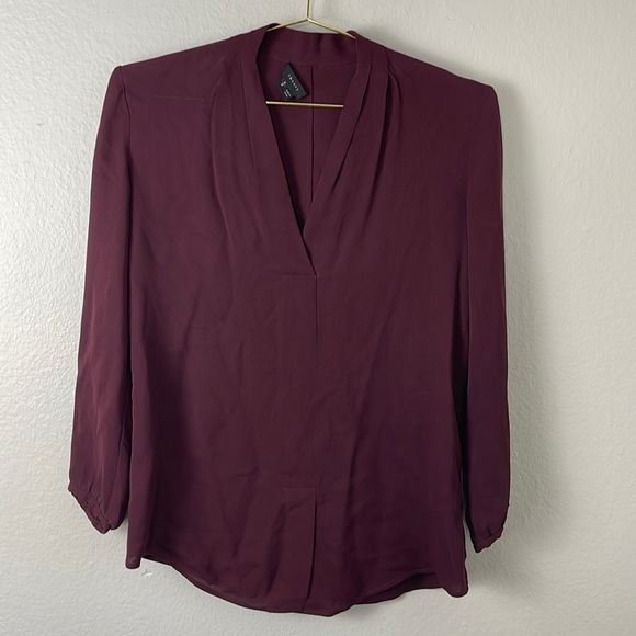 Theory Tops - Theory 100% Silk Plum V Neck Long Sleeve Top